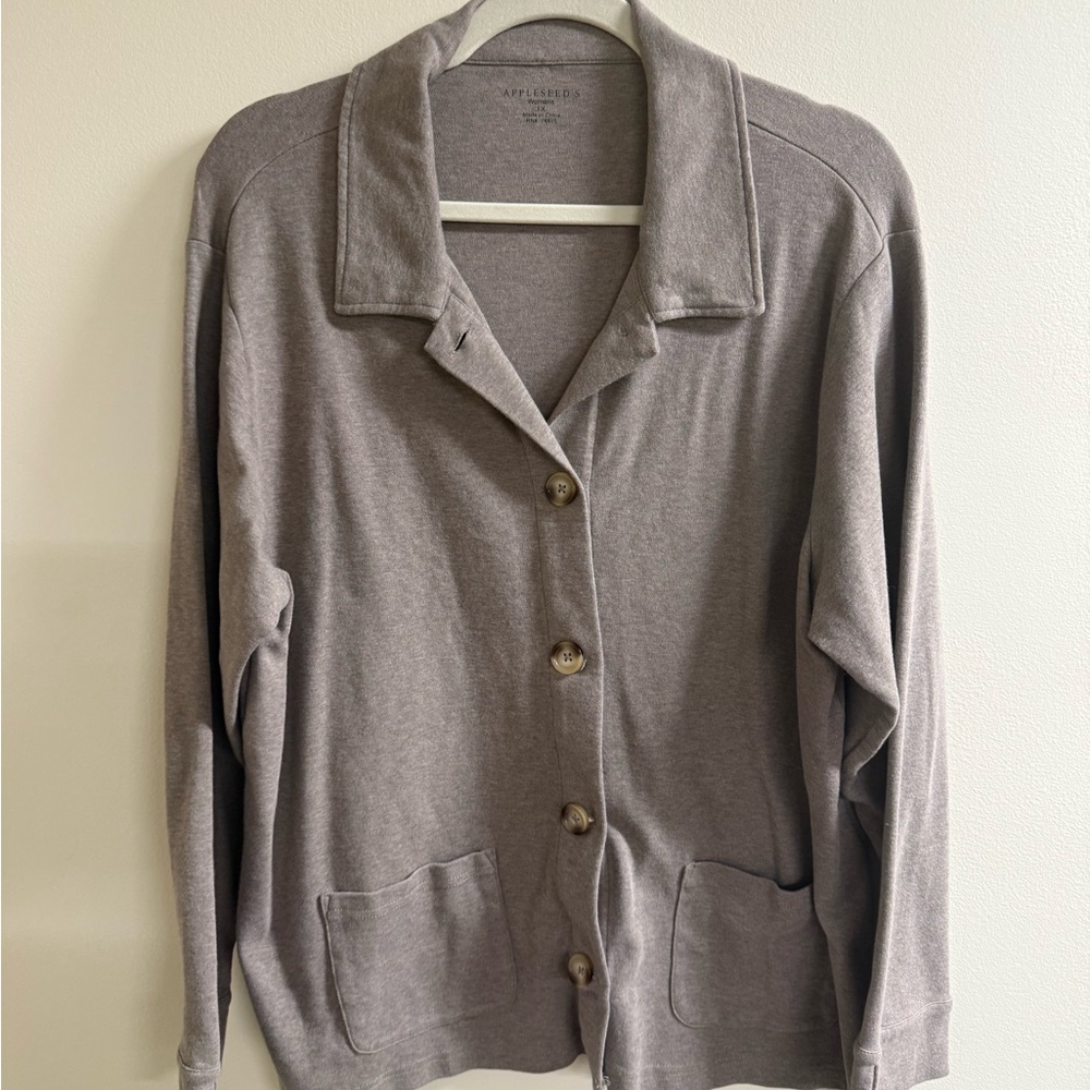 Appleseed's Tan Knit Jacket Button Down Top